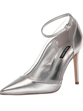 Nine West Metallic Silver Pointed-Toe Ankle-Strap Stiletto